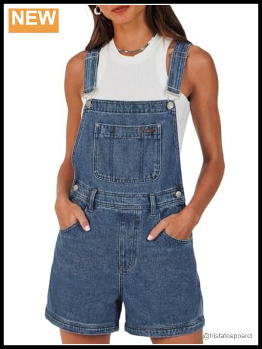 Denim Overall Shorts Adjustable Strap Loose Fit Cotton Blend Summer Casual